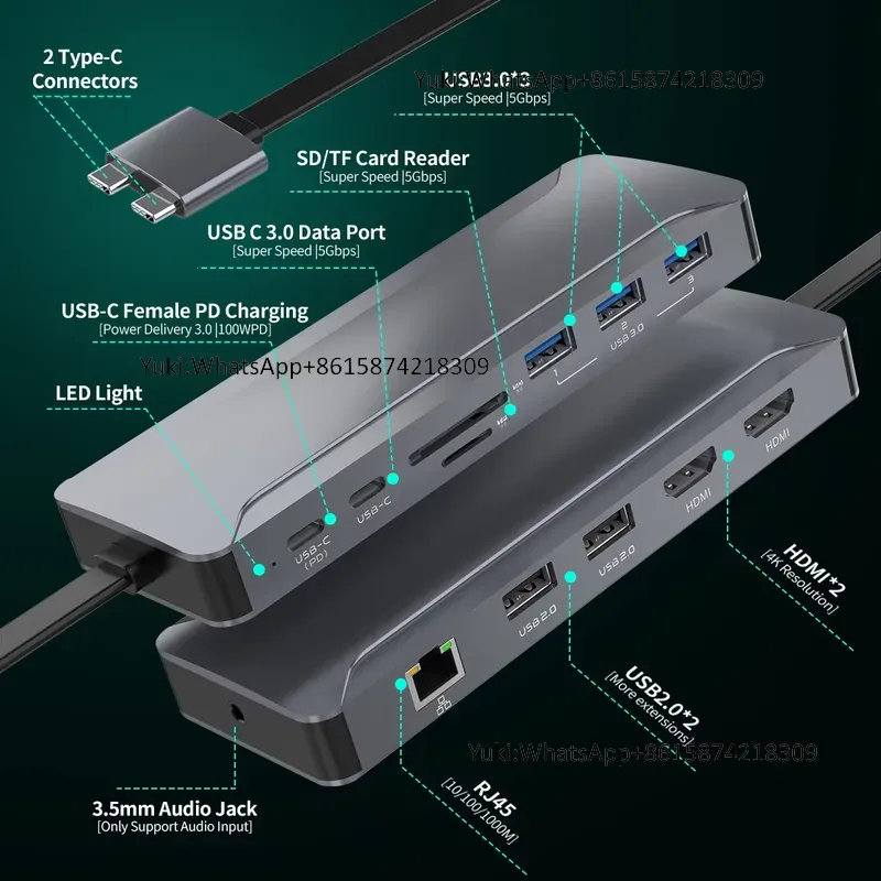 Rj45 Jack - Estación de Acoplamiento con Doble Pantalla,